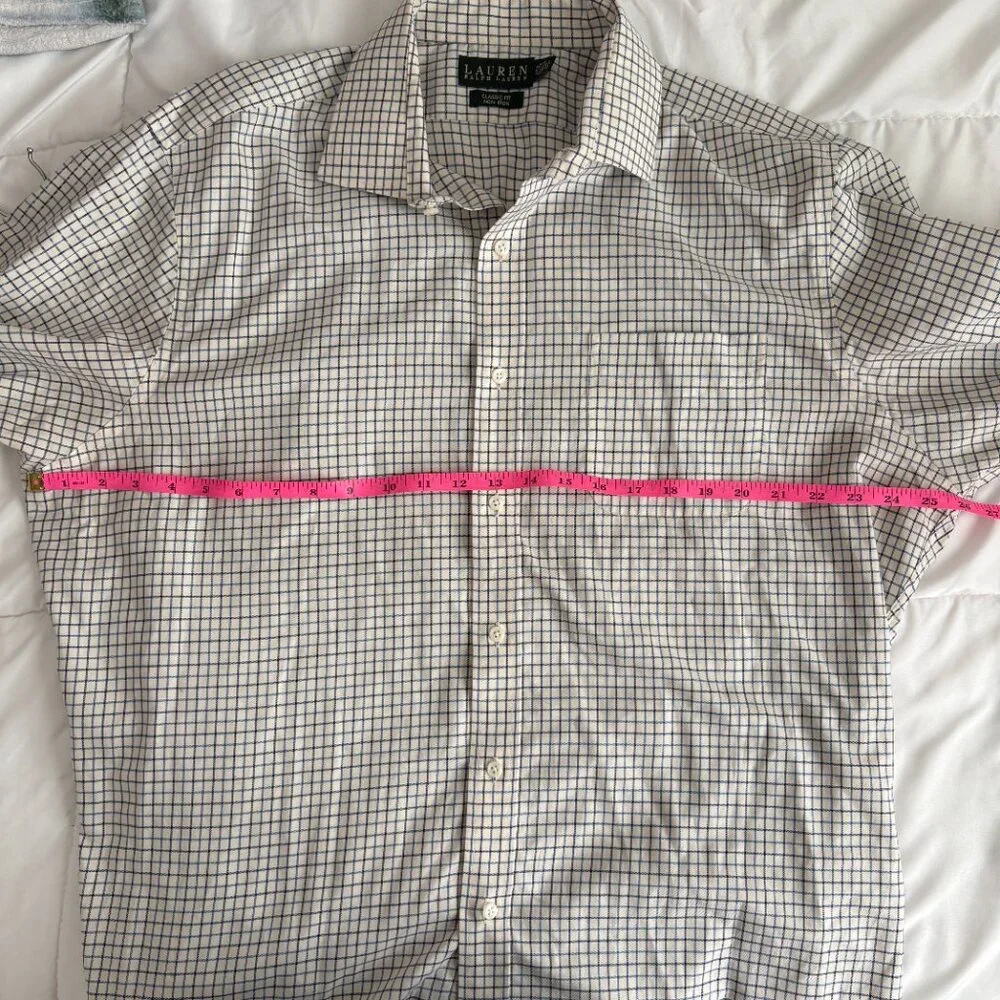 Lauren Ralph Lauren Classic Non-Iron Shirt Blue Off White Grid Check 17.5 32/33 - Picture 4 of 7